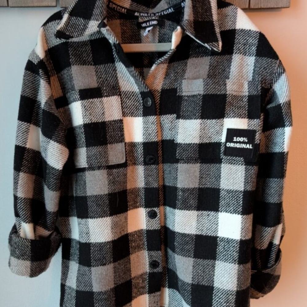 Kids Black and White Plaid Button Down Shirt
